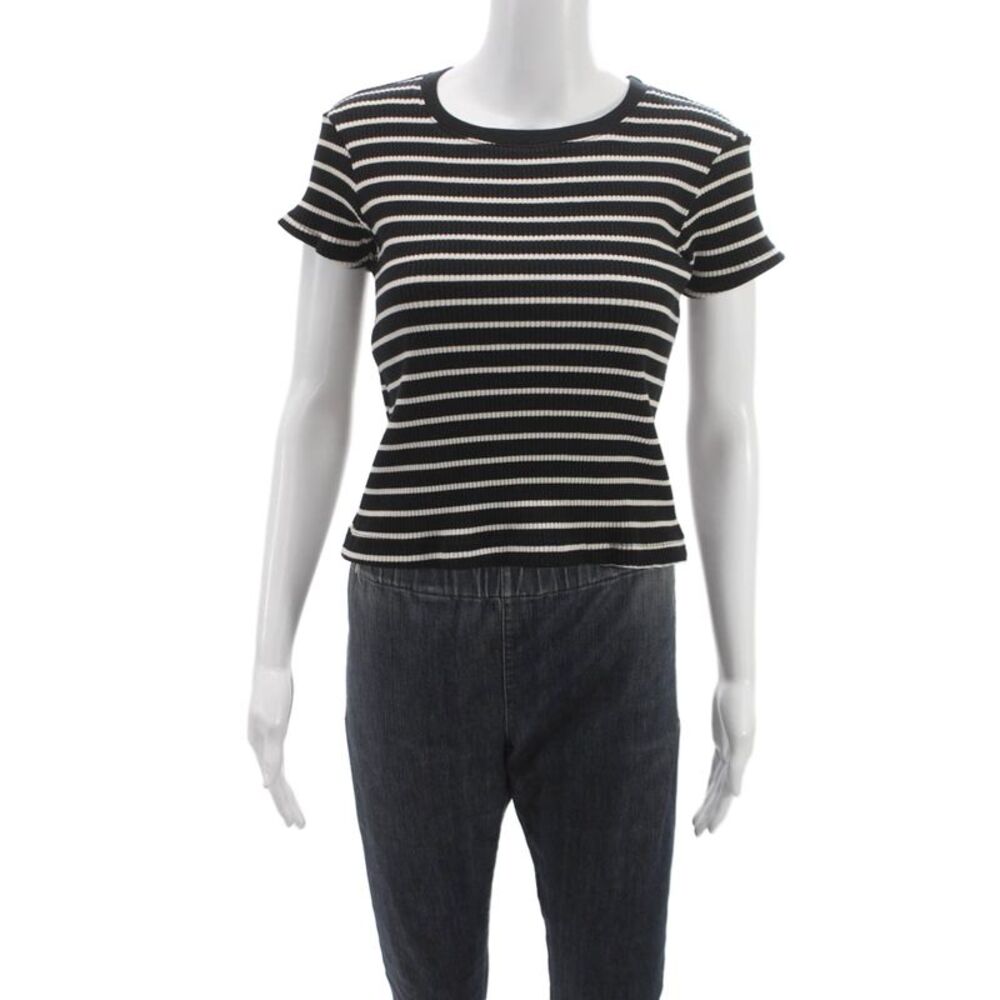 Perfect White Tee Womens Black Striped Basic Crew Short Sleeve T-Shirt Size S